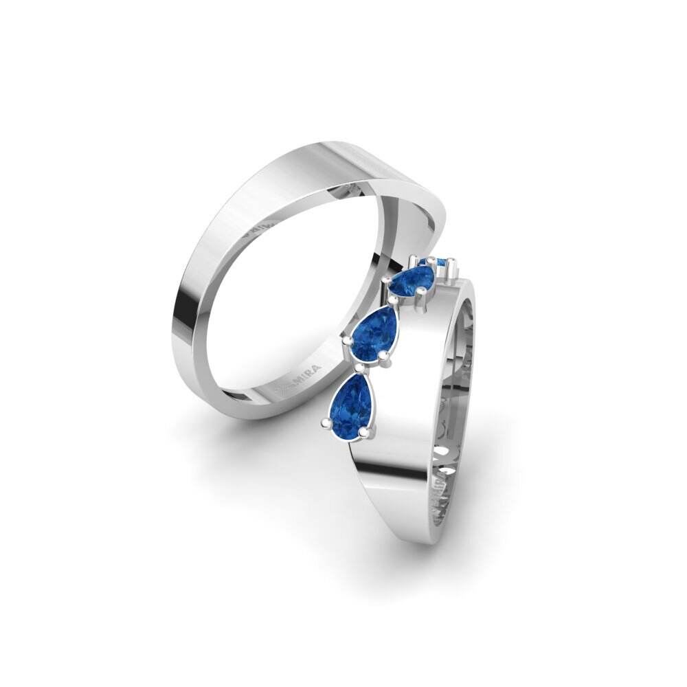 彩 深蓝色氧化锆 结婚戒指