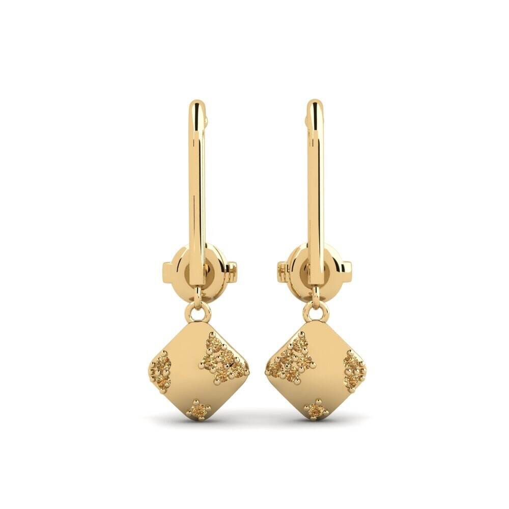 黄色K金-14k 褐色钻石 女士耳环 Dimtab