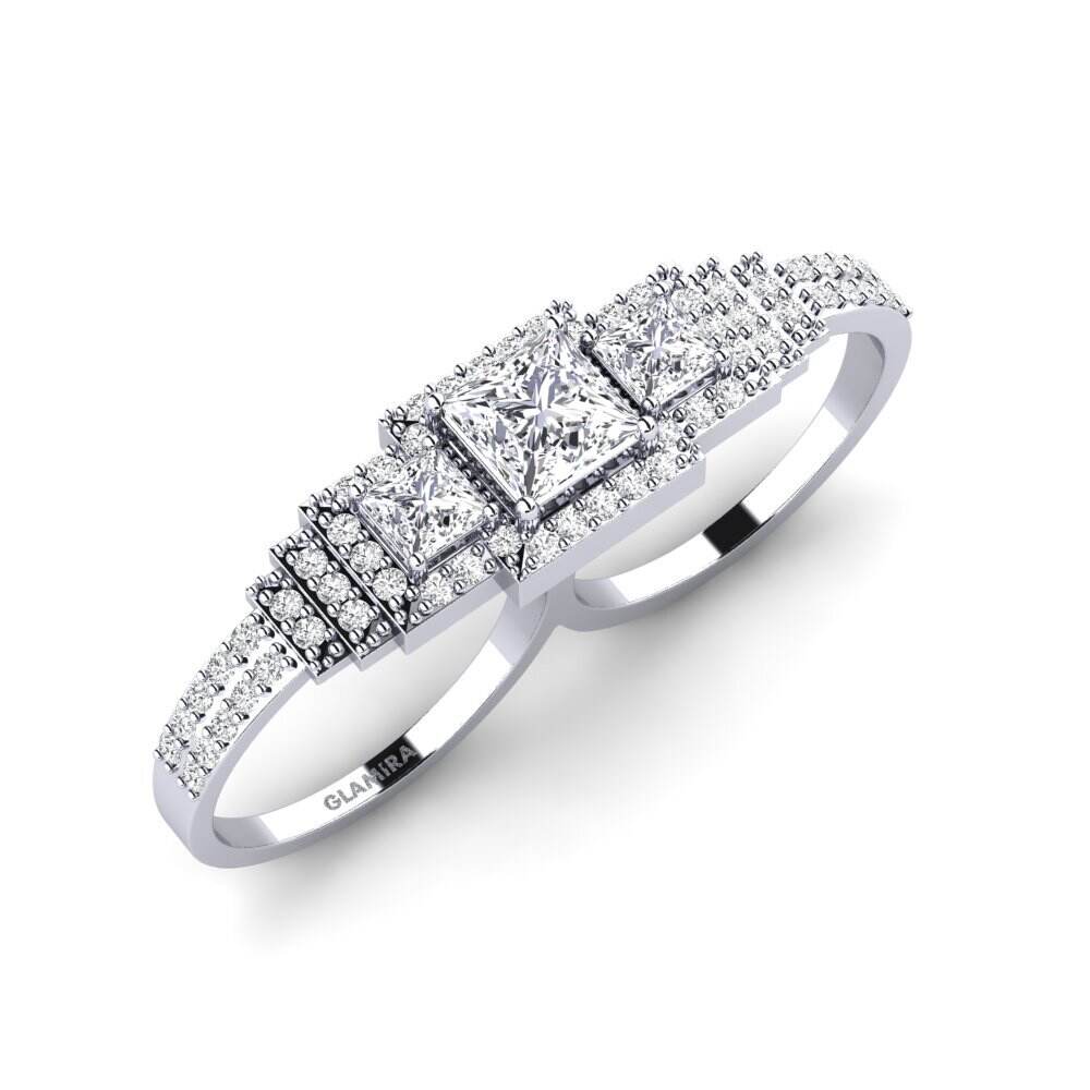 14k 白色K金 公主方形 钻石 戒指 Aliran