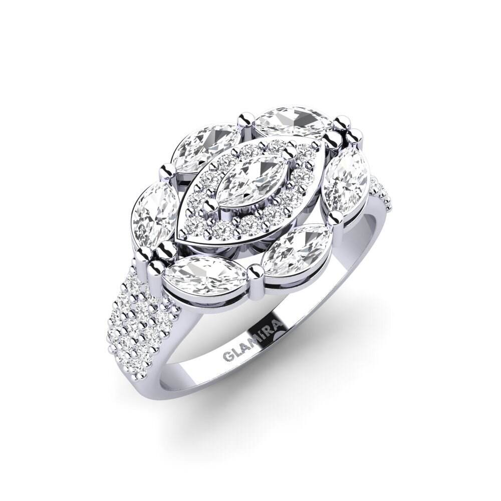 14k 白色K金 马眼形 白色蓝宝石 戒指 Alluvione