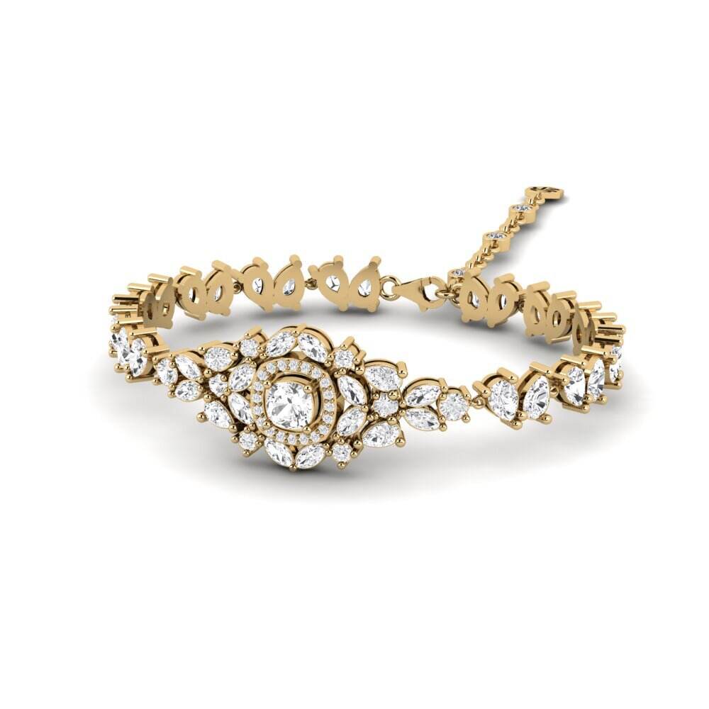 14k 黄色K金 垫形 白色蓝宝石 女士手链 Alnair