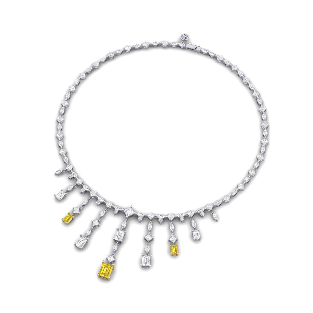 14k 白黄K金 祖母绿形 黄色蓝宝石 项链 Borgio