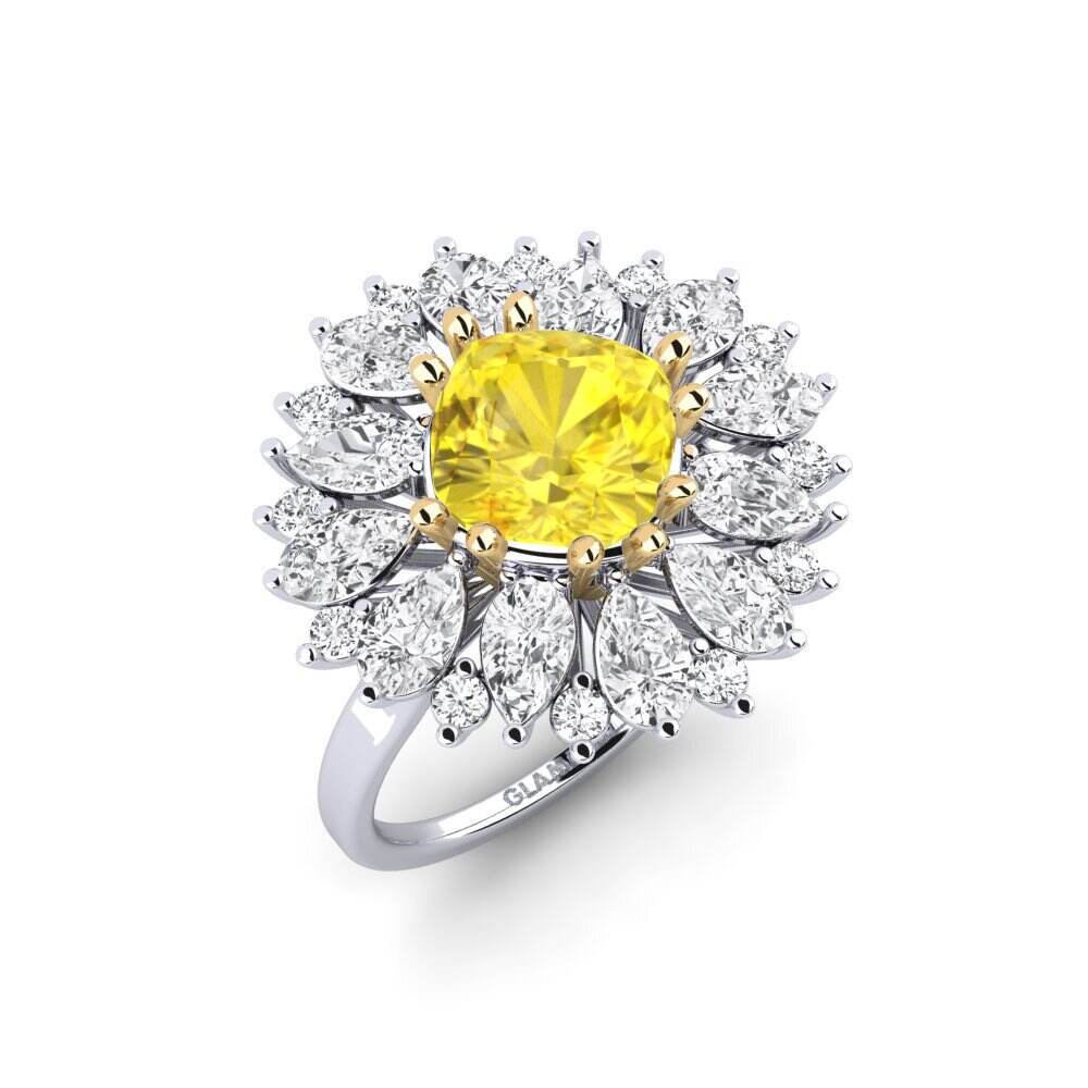 14k 白黄K金 垫形 黄色蓝宝石 戒指 Calaustral