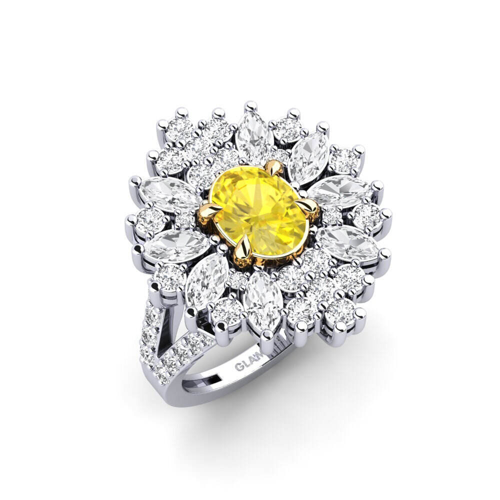 14k 白黄K金 椭圆形 黄色蓝宝石 戒指 Chispear