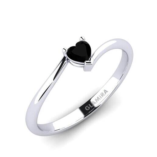 黑色蓝宝石 订婚戒指 Hearteye 3.5 mm