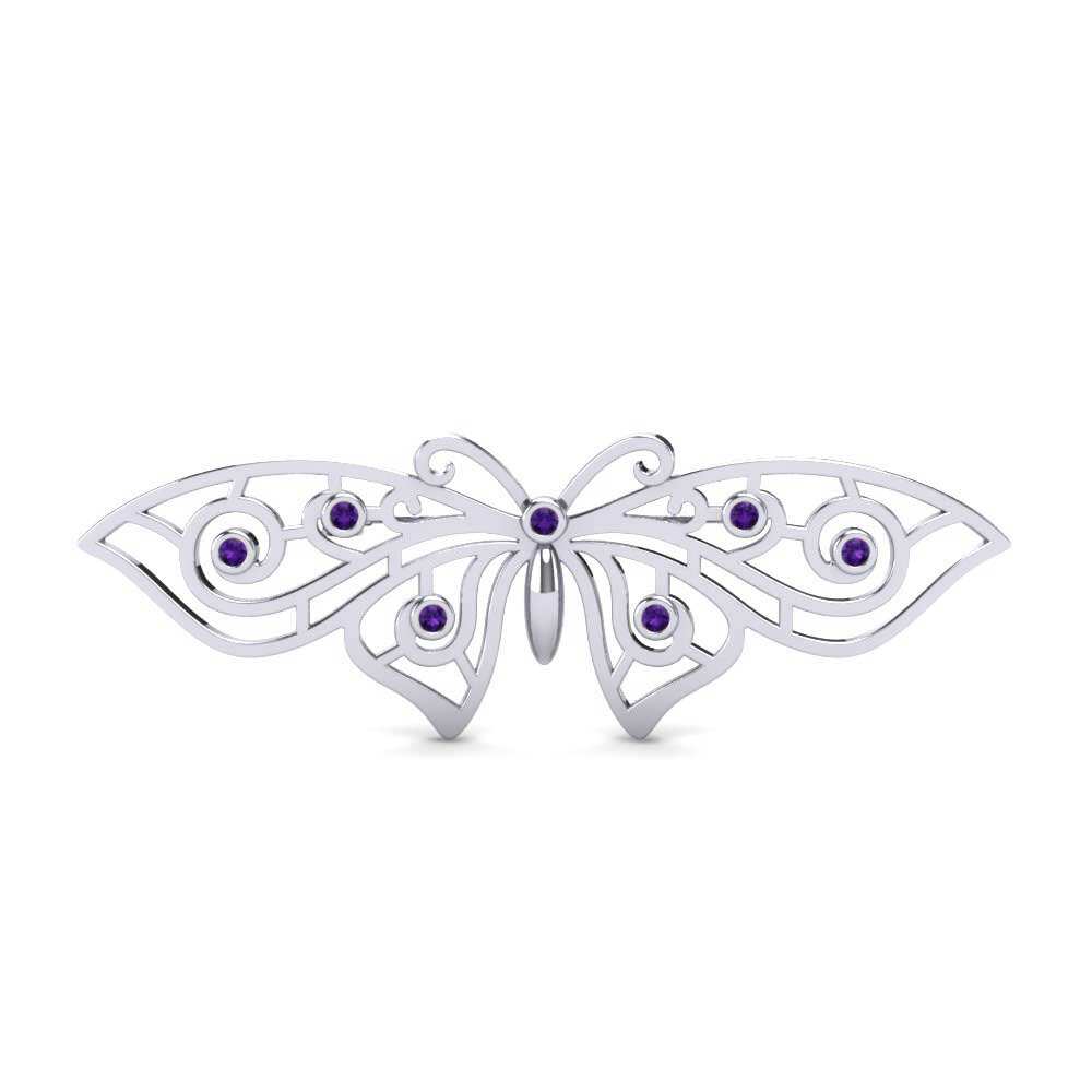 圆形 紫水晶 胸针 Borboleta