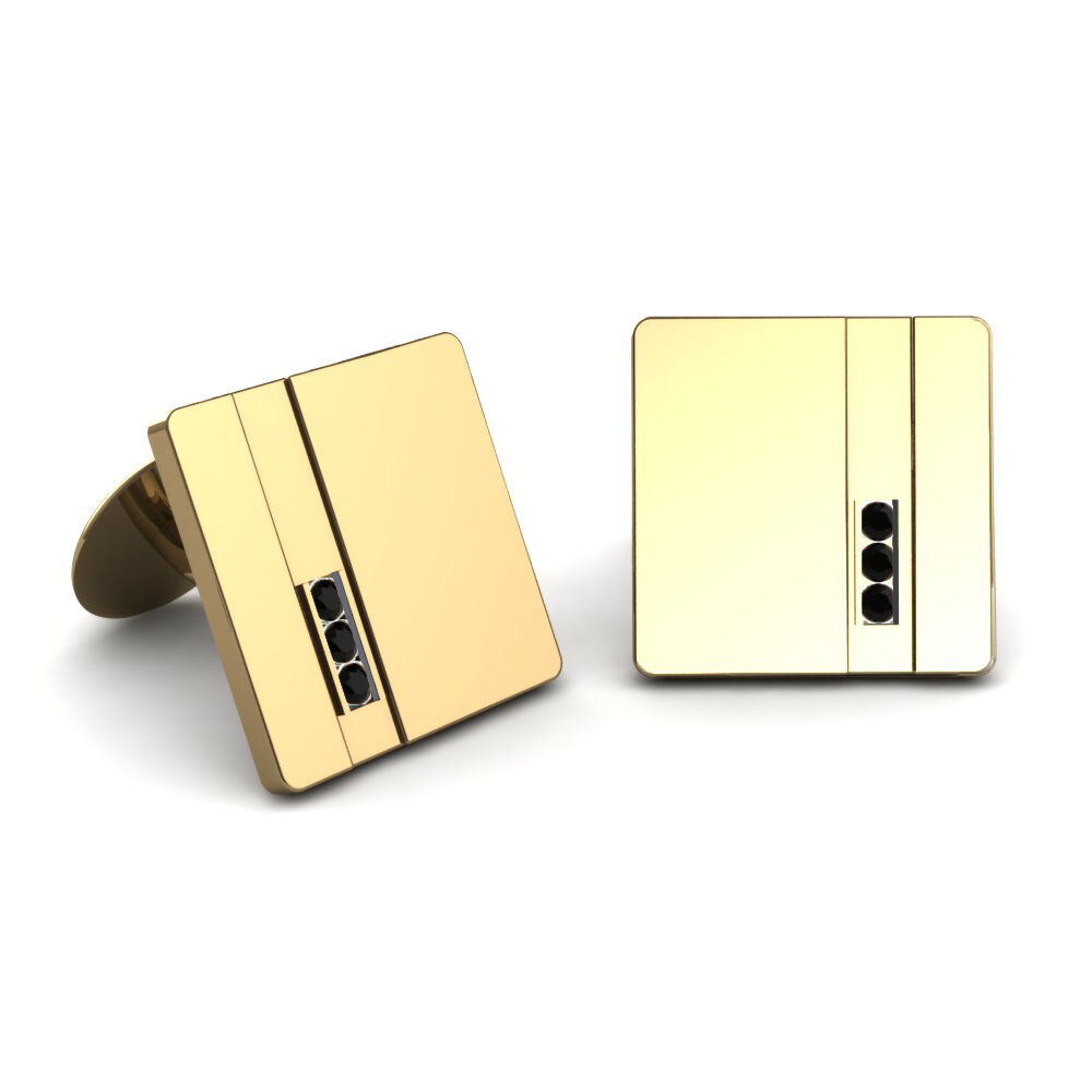 黄色K金-14k 黑色蓝宝石 袖扣 Urban Line