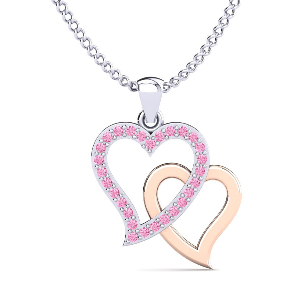 心 粉红色蓝宝石 项链