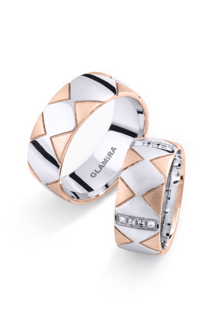 彩 14k 红白K金 结婚戒指