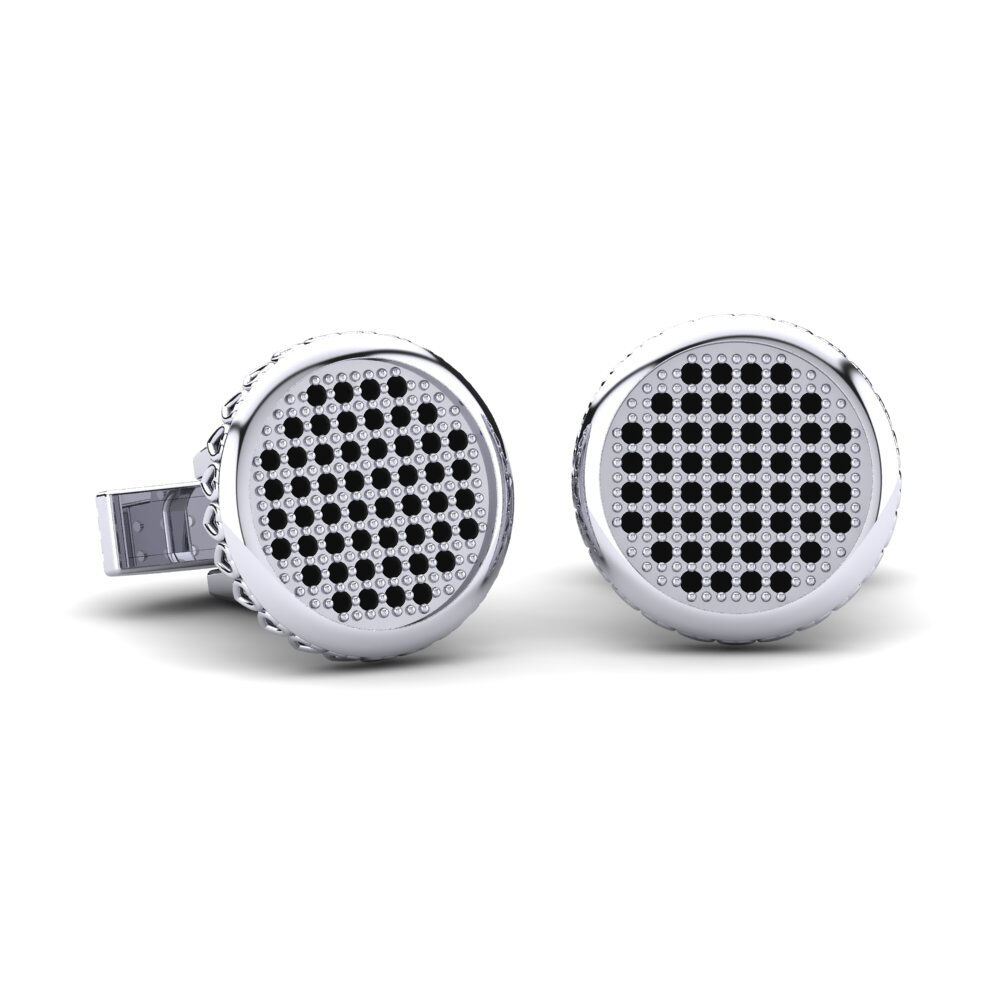 白-铂金 黑色蓝宝石 袖扣 Kennard