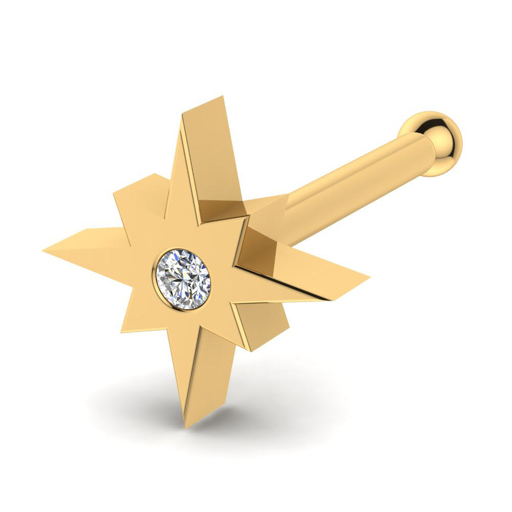 黄色K金-14k 化锆 鼻针 Dauna