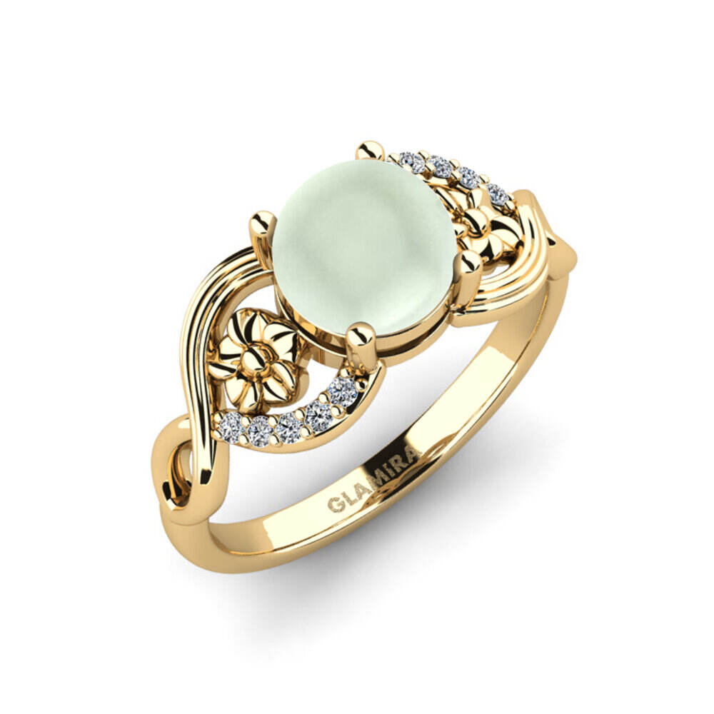 卡波雄绿色紫水晶 订婚戒指 Acrog - Cabochon Round