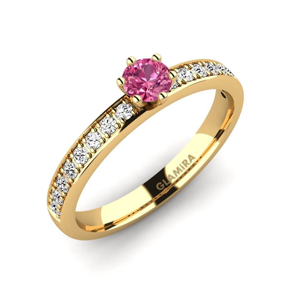 黄色K金-9k 粉红碧玺 订婚戒指 Ageall