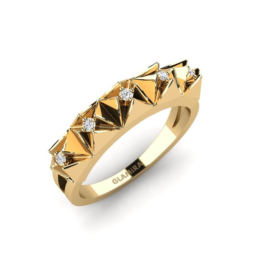 14k 黄色K金 圆形 白色蓝宝石 戒指 Ankyun