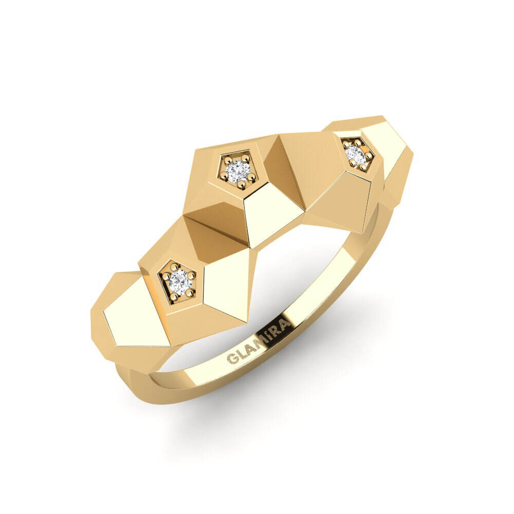 14k 黄色K金 圆形 白色蓝宝石 戒指 Aphelion