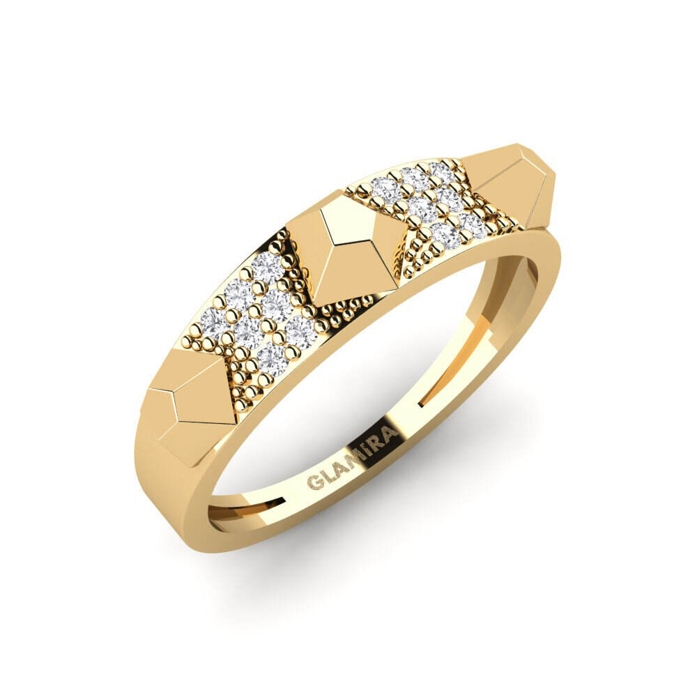 14k 黄色K金 圆形 白色蓝宝石 戒指 Apoapsis