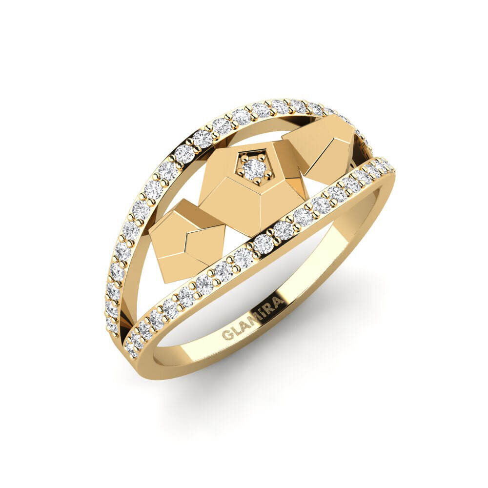 14k 黄色K金 圆形 白色蓝宝石 戒指 Apogee