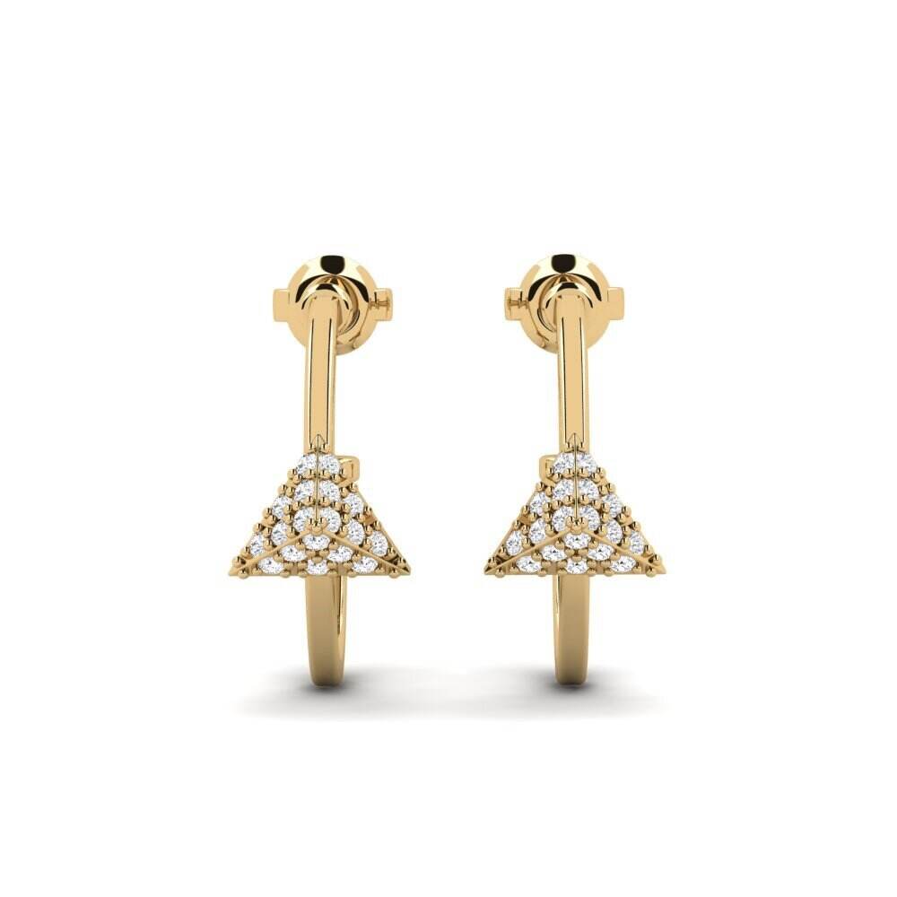 14k 黄色K金 圆形 白色蓝宝石 女士耳环 Arbutus