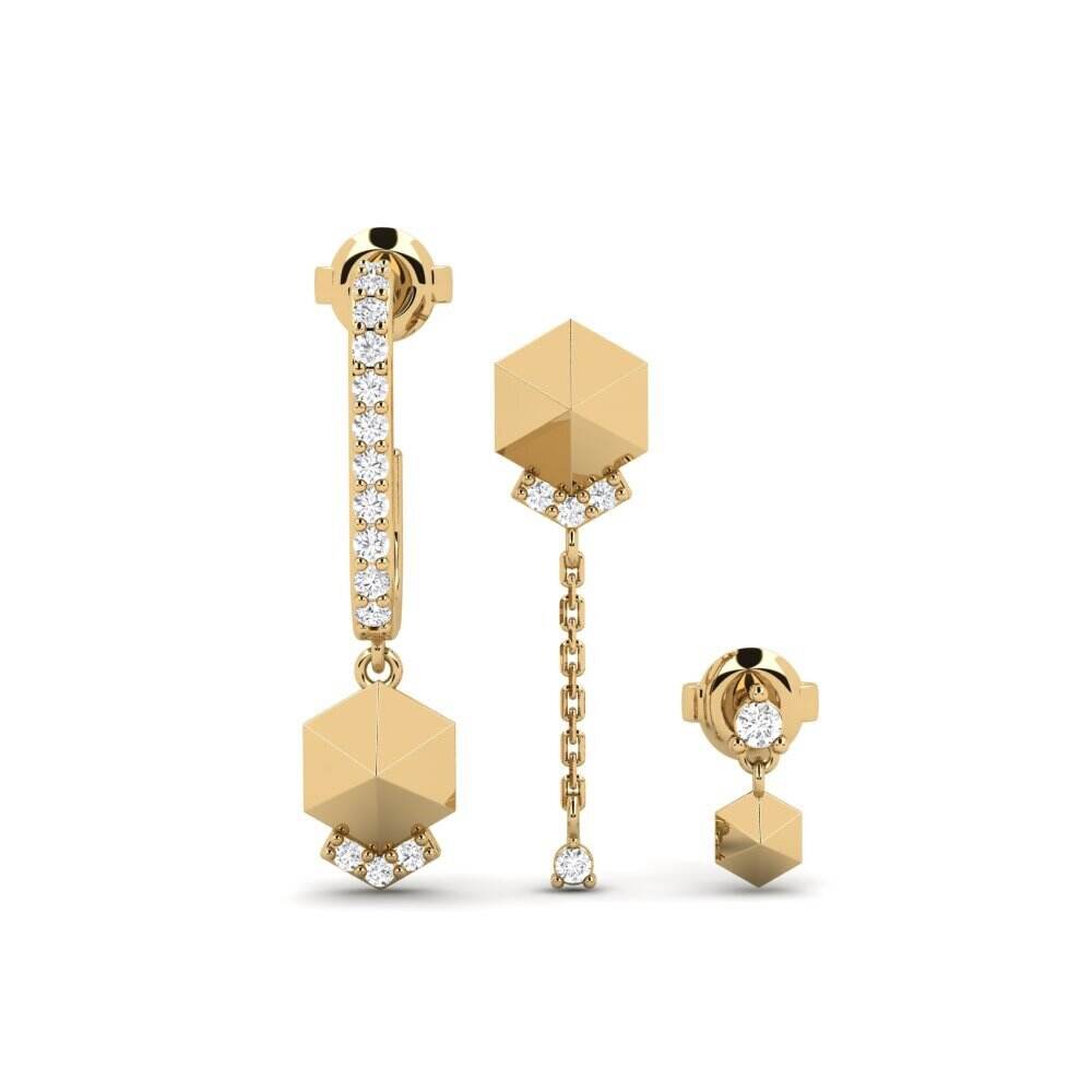 14k 黄色K金 圆形 白色蓝宝石 女士耳环 Aroaro - SET