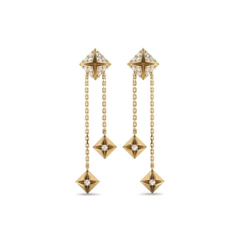 14k 黄色K金 圆形 白色蓝宝石 女士耳环 Aspektter