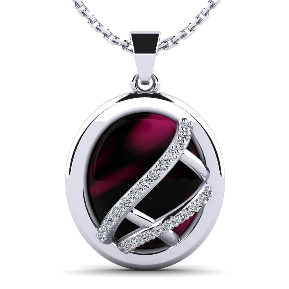 蛋面切割紫红色石榴石 女士吊坠 Doane