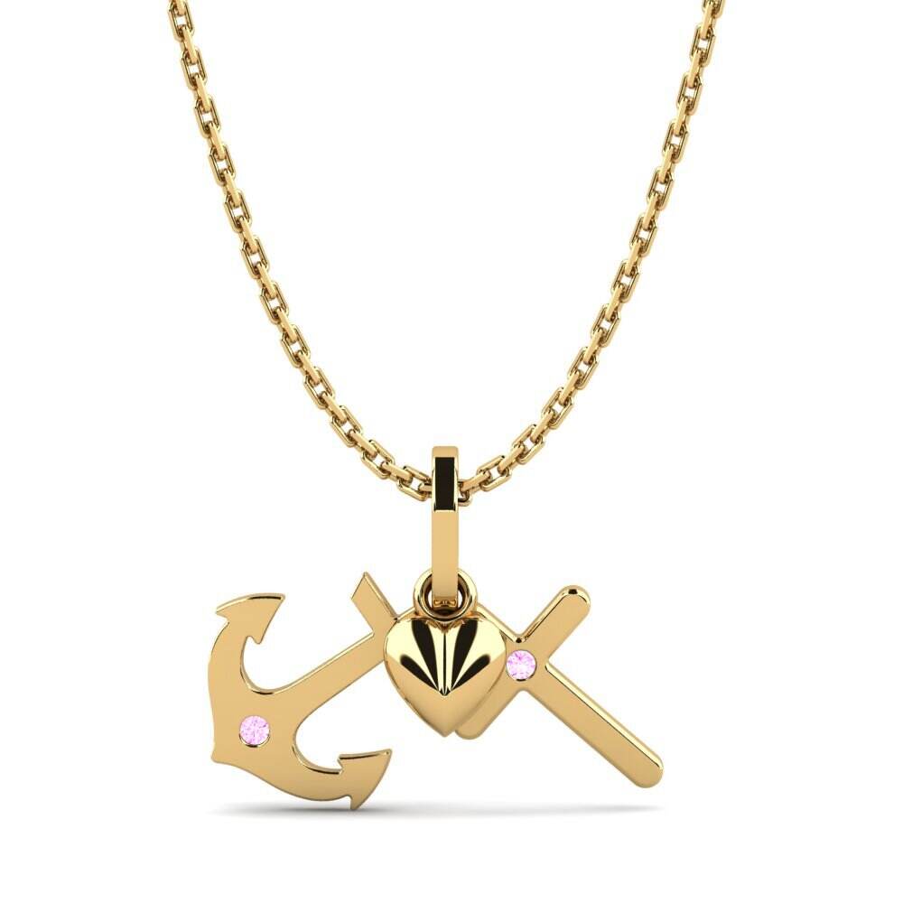 十字架 粉红色蓝宝石 项链