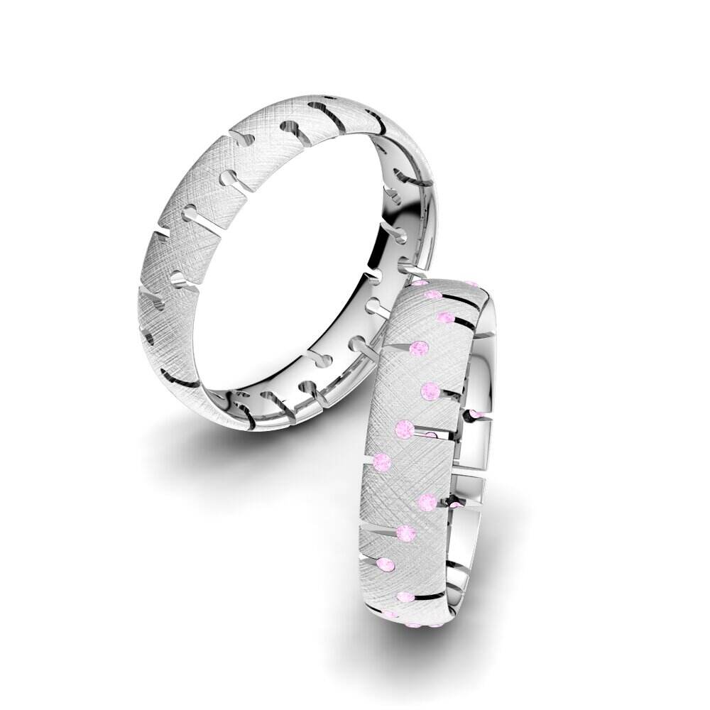 彩 粉红色蓝宝石 结婚戒指