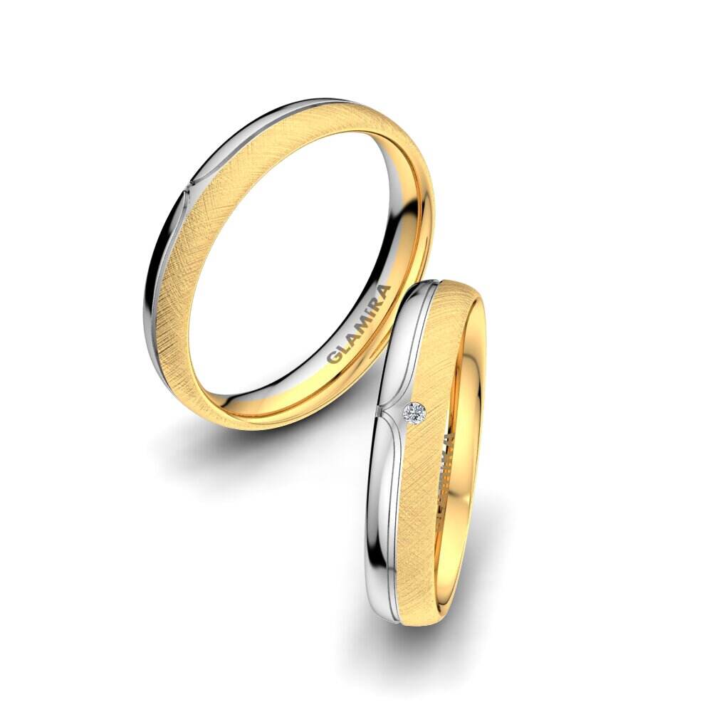 9k 黄白K金 情侣戒指 Bright Pattern 4 mm