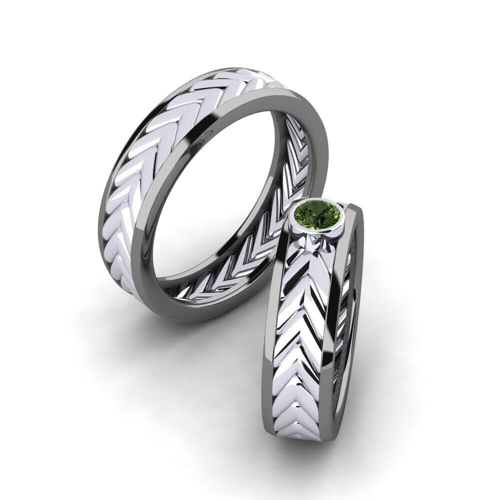 Exclusive 绿色蓝宝石 结婚戒指