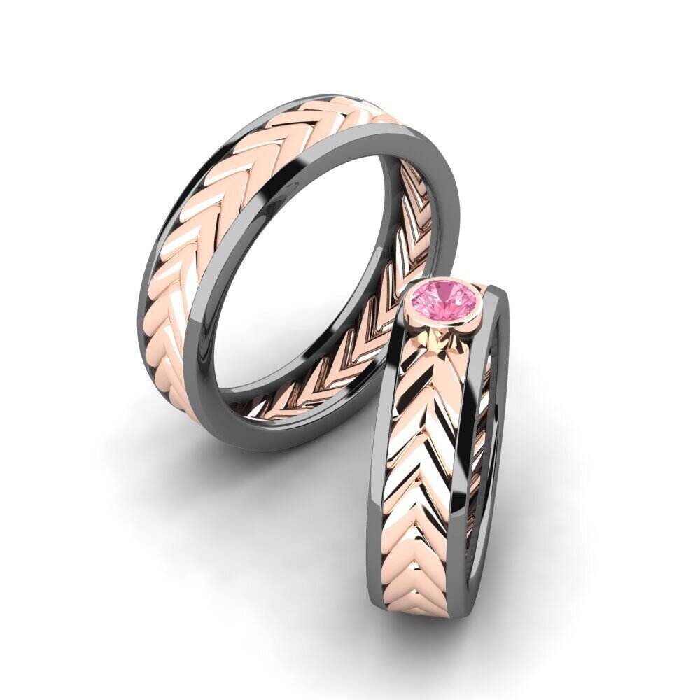 粉红色蓝宝石 情侣戒指 Pretty One Pair