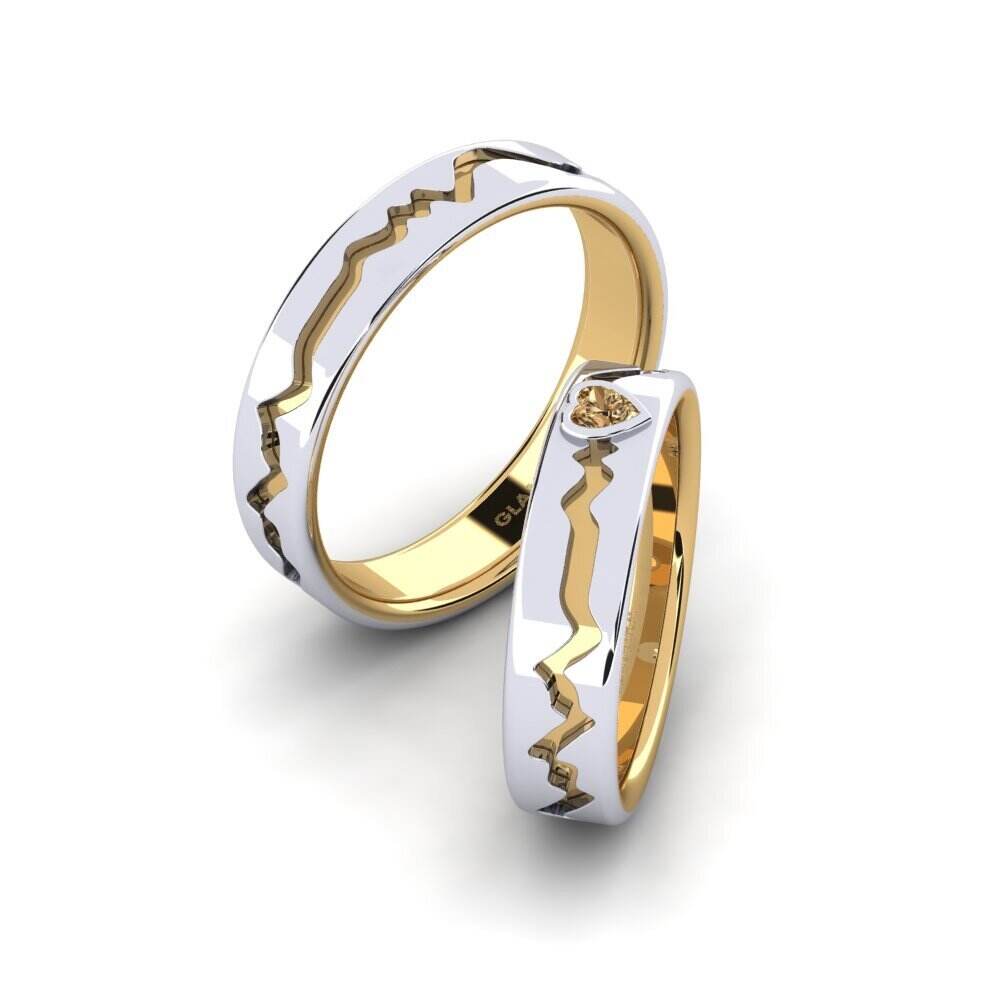 14k 黄白K金 褐色钻石 情侣戒指 Pretty Pulse Pair