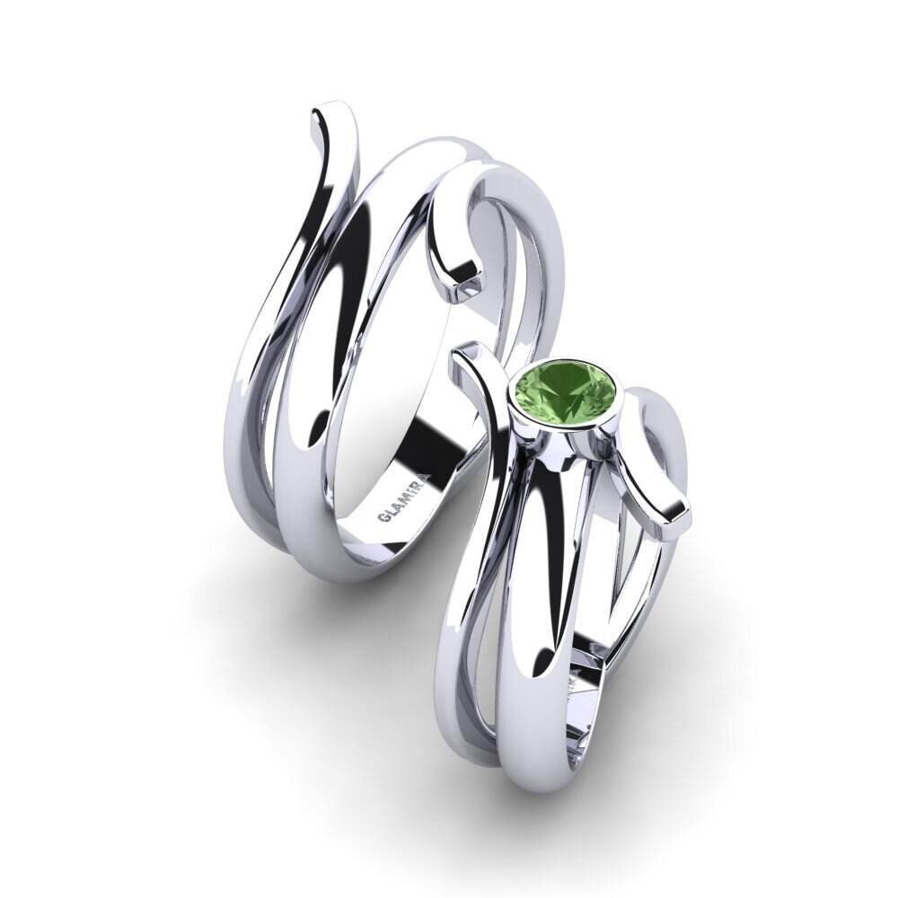绿色蓝宝石 情侣戒指 Pretty Raw Pair