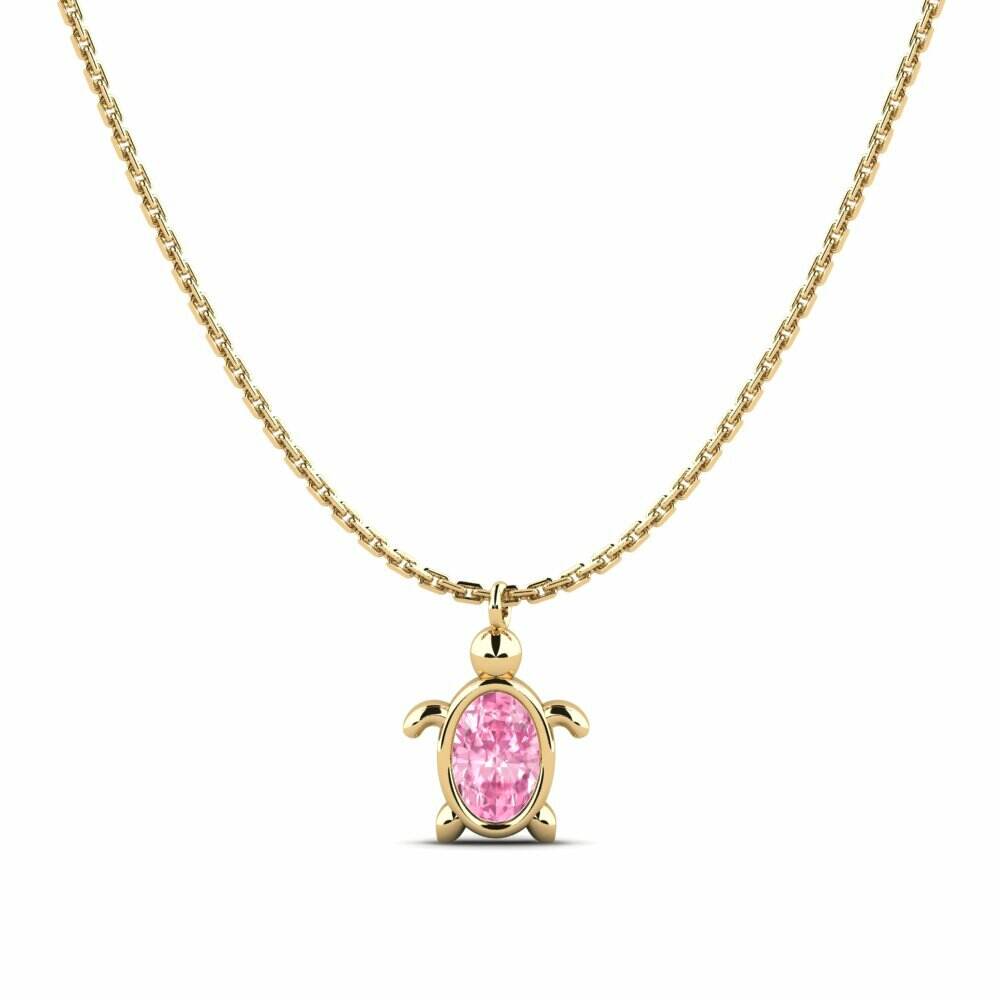 14k 黄色K金 椭圆形 粉红色蓝宝石 女士吊坠 Skilpad