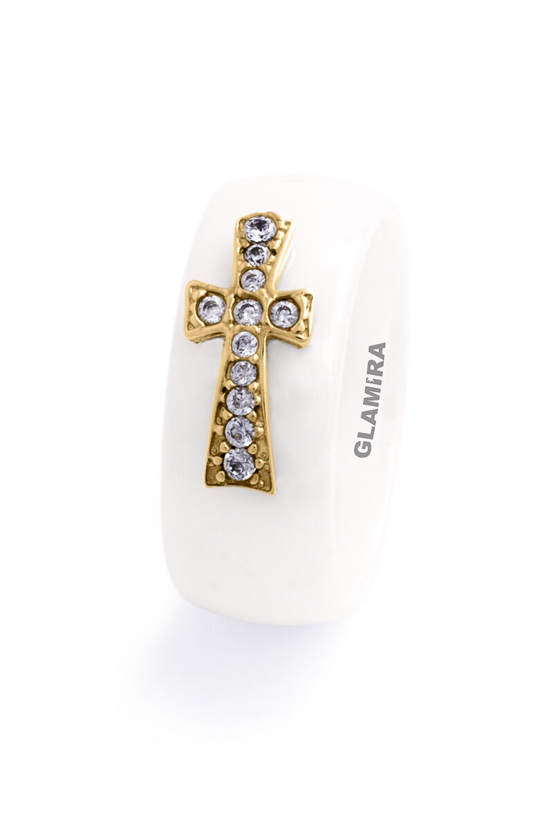 陶瓷 / 14k 白黄色黄金 女士婚戒 Ceramic Cross