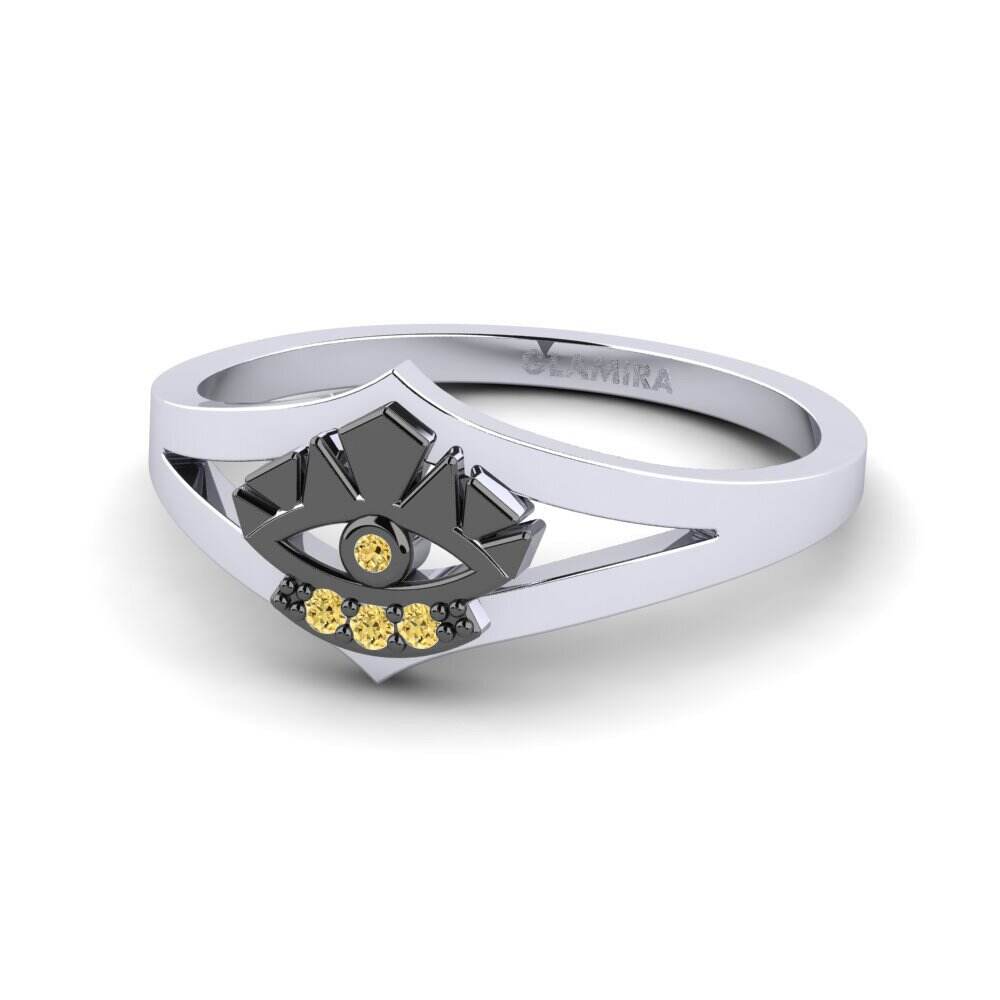 Evil Eye 黄色钻石 白色K金-18k 订婚戒指
