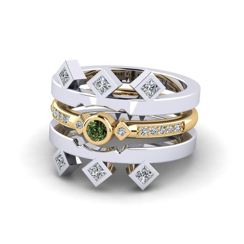 Stackable 绿色蓝宝石 白黄K金-9k 订婚戒指