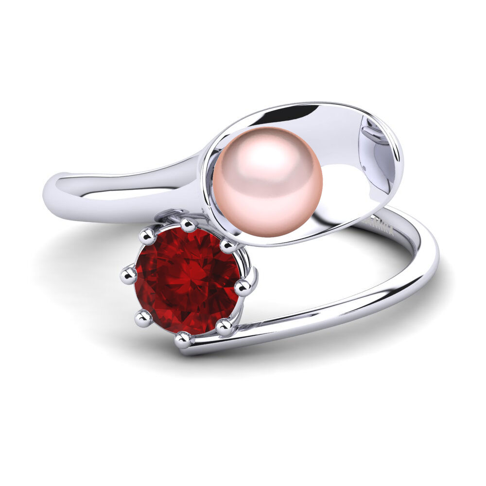珍珠 红宝石（人造） 订婚戒指