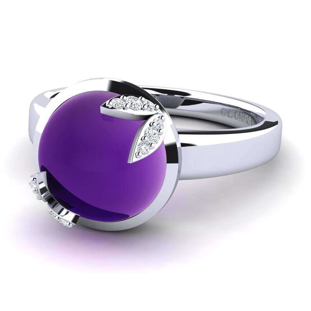 凸圆形 卡波雄紫水晶 订婚戒指