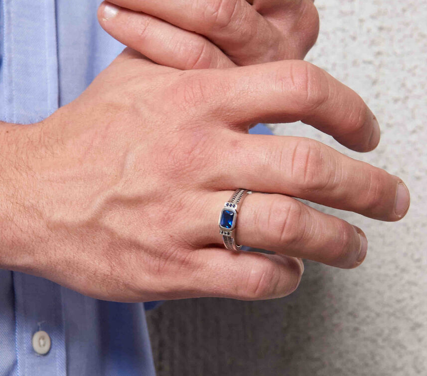 蓝宝石（人造）男士戒指